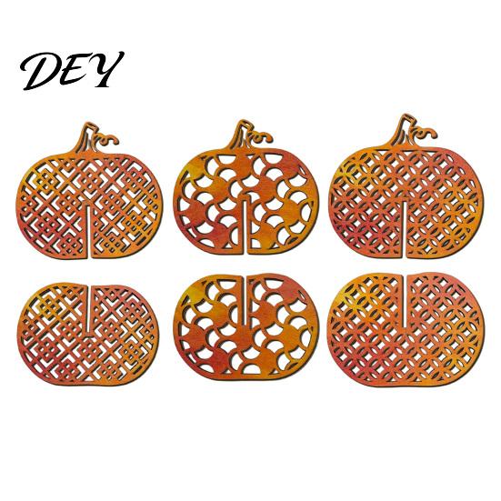 Lightweight Wood Holiday Ornaments Thanksgiving Wooden Pumpkin Decor, Vintage Striped Hollow Carved Ornament Waterproof Decor for Home Party,
