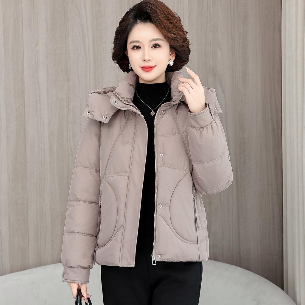 Women's Short Hooded Winter Middle-aged Loose Warm Cotton-padded Jacket with Detachable Hood