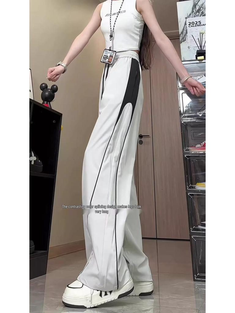 Unisex Striped Summer Pants for Teens, 2025 New Arrival, Straight Cut Wide-Leg Sports Style