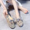 Fashion Women's Mules Slippers and Ladies Sandals Gold Round Toe Shoes Flat with Bow Slides Summer 2025 Waterproof Top Designs Non Slip