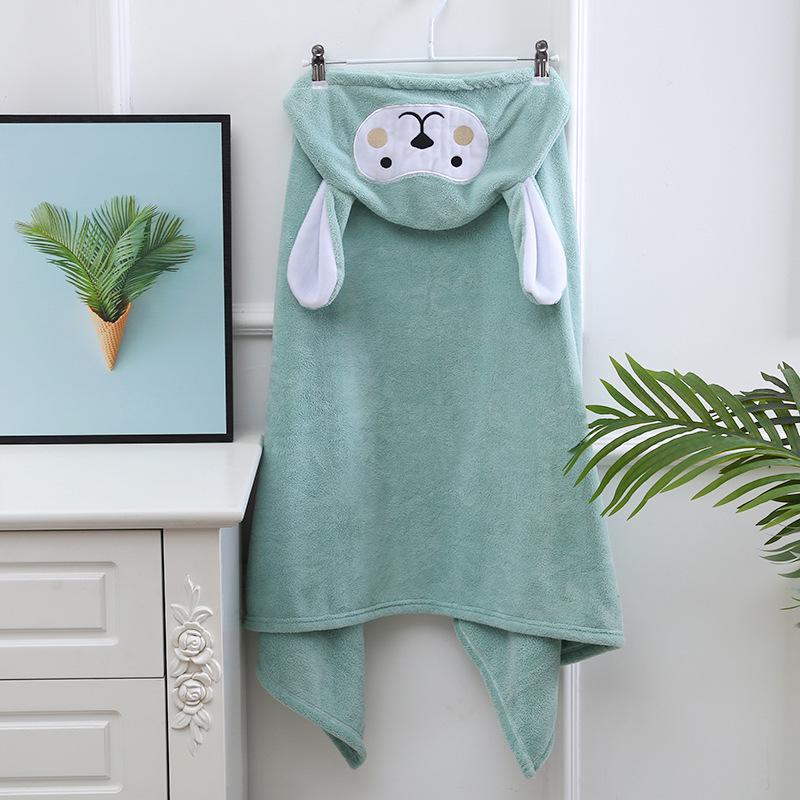 Children's Hooded Coral Fleece Bath Towel - Soft, Absorbent, Cartoon Design