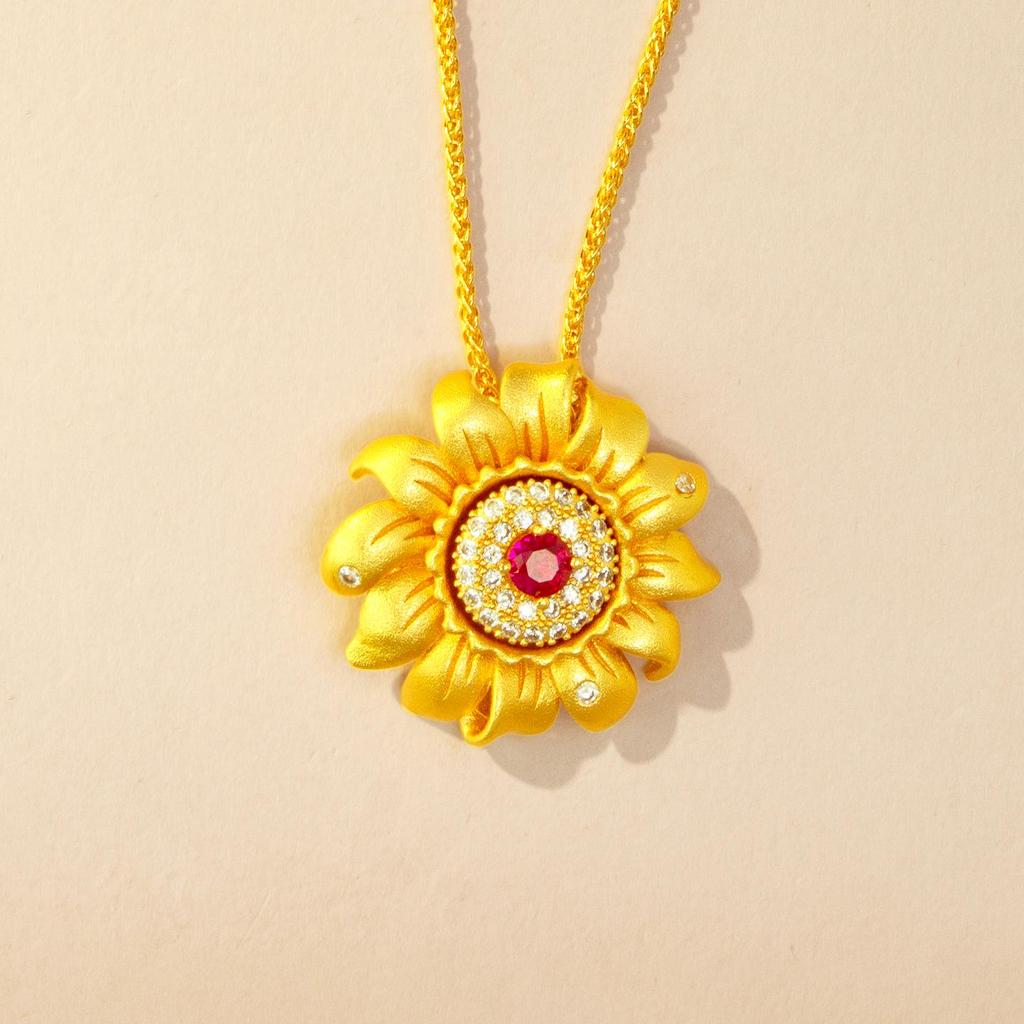 Rose Gold Diamond Sunflower Pendant - Women's Fashion Charm
