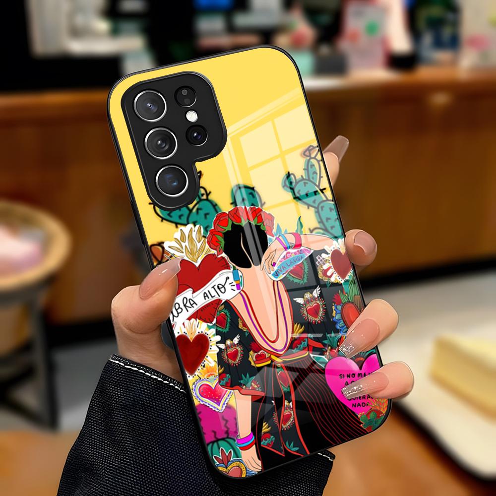 

Чехол для телефона F-Frida Kahlo для Samsung A25 A13 A33 5G A54 A36 A35 A56 A52 A14 Ударопрочный стеклянный чехол Samsung A52
