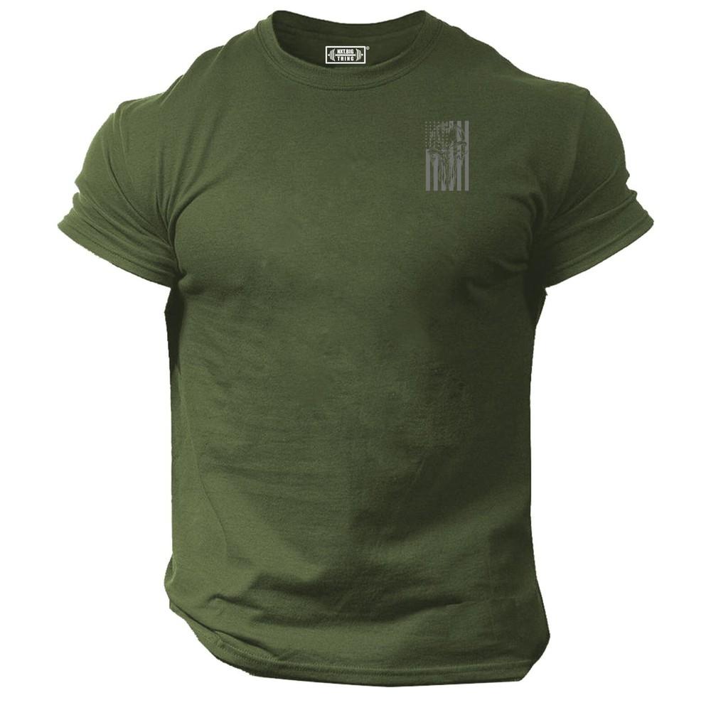 Us Flag Skull T Shirt Pocket Gym Clothing Bodybuilding Training Workout Mma Top S