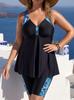 Costume Tankini Due Pezzi Taglie Forti Europeo & Americano con Gonna - Stampa Foglie Nere, Taglia 6X