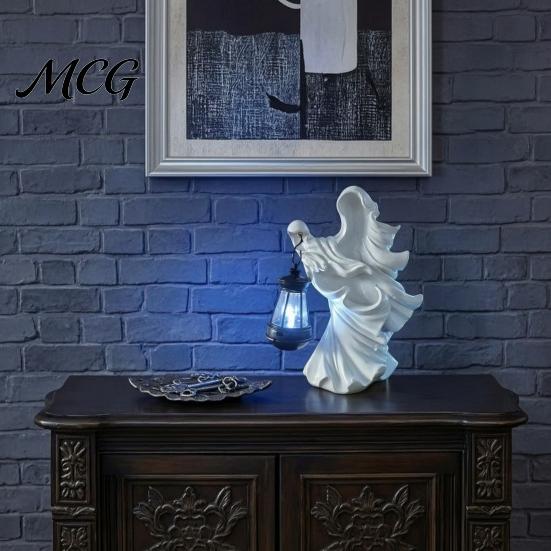 Mysterious Gothic Halloween Accessory Witch Resin Lantern, Ghoul Terrifying LED Night Light, Art Sculpture Waterproof Hell Reaper Spooky Tabletop