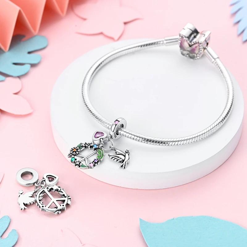 Charms Platalove And Peace Flower Pigeon Pendants Fit Originalbracelets Charms For Women Jewelry Diy Making Gifts