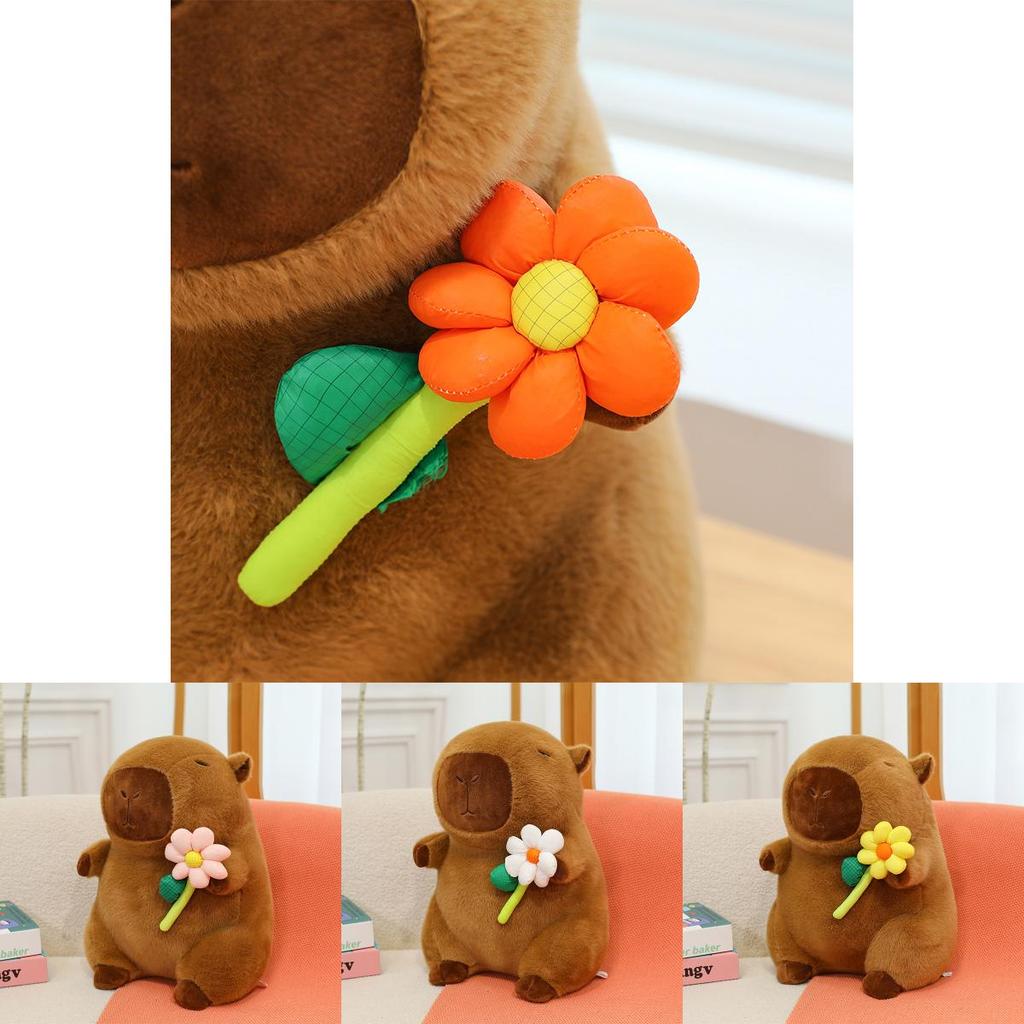 Plush Capybara Toy With Soft Pp Cotton Filling And Flower Design For Kids Birthday Gift