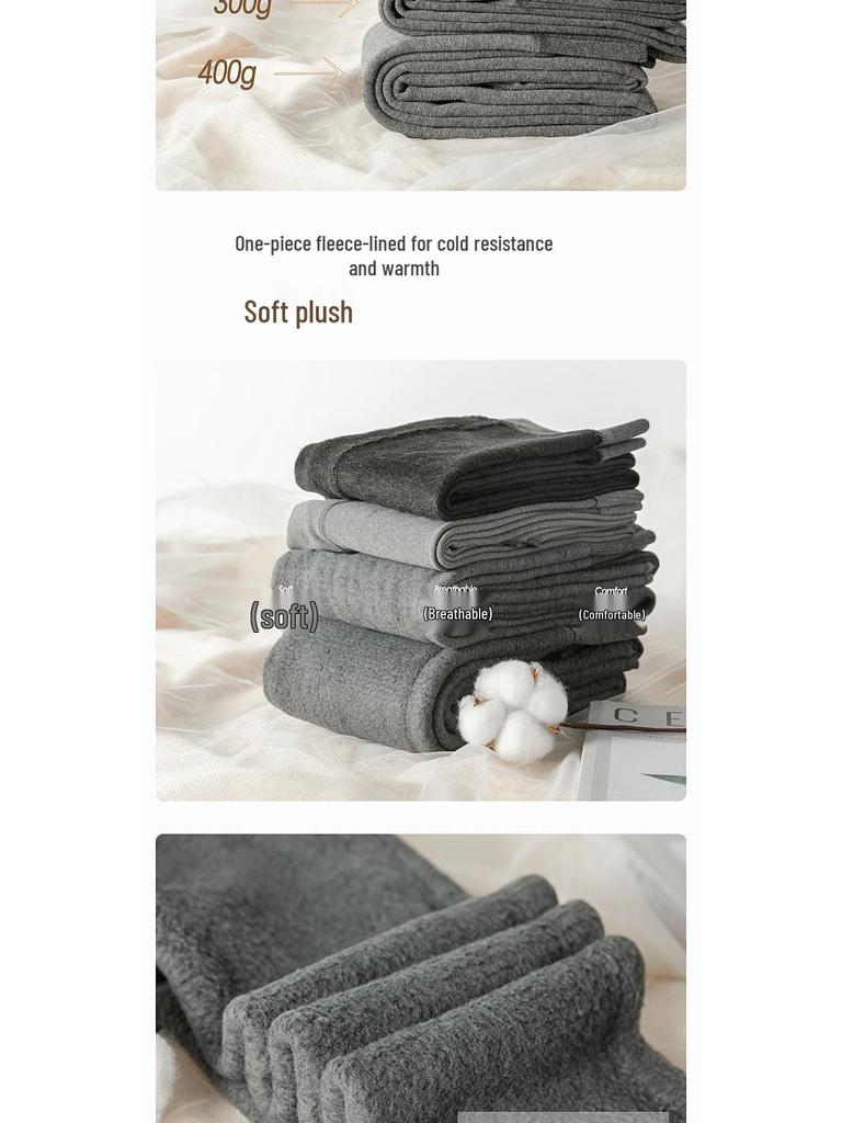 Matte Grey Cotton Leggings with Thin Fleece, 140-200g, Slimming Pantyhose for Spring & Autumn.