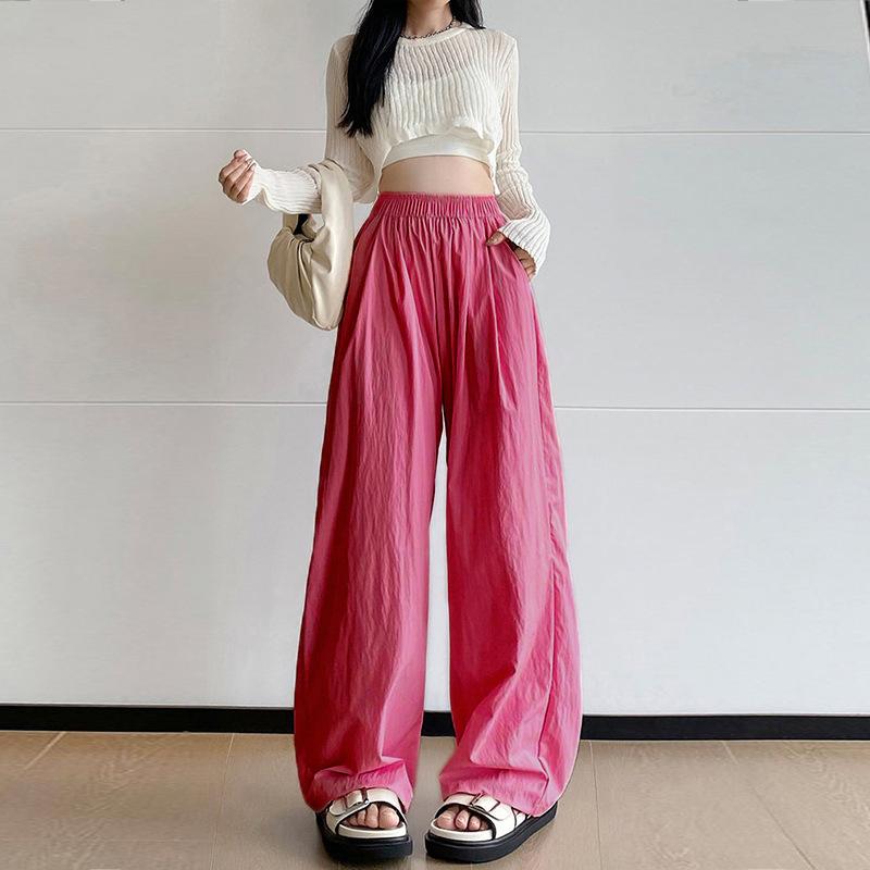 

Lazy wind drape Yamamoto pants summer women s thin casual pants thin versatile wide-leg pants trousers S малиновый