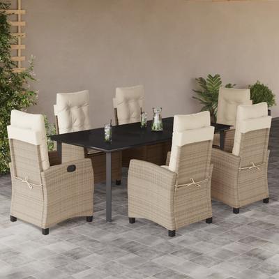 Vidaxl 7-Cz. Garden Furniture Set With Cushions, Beige, Poly Rattan