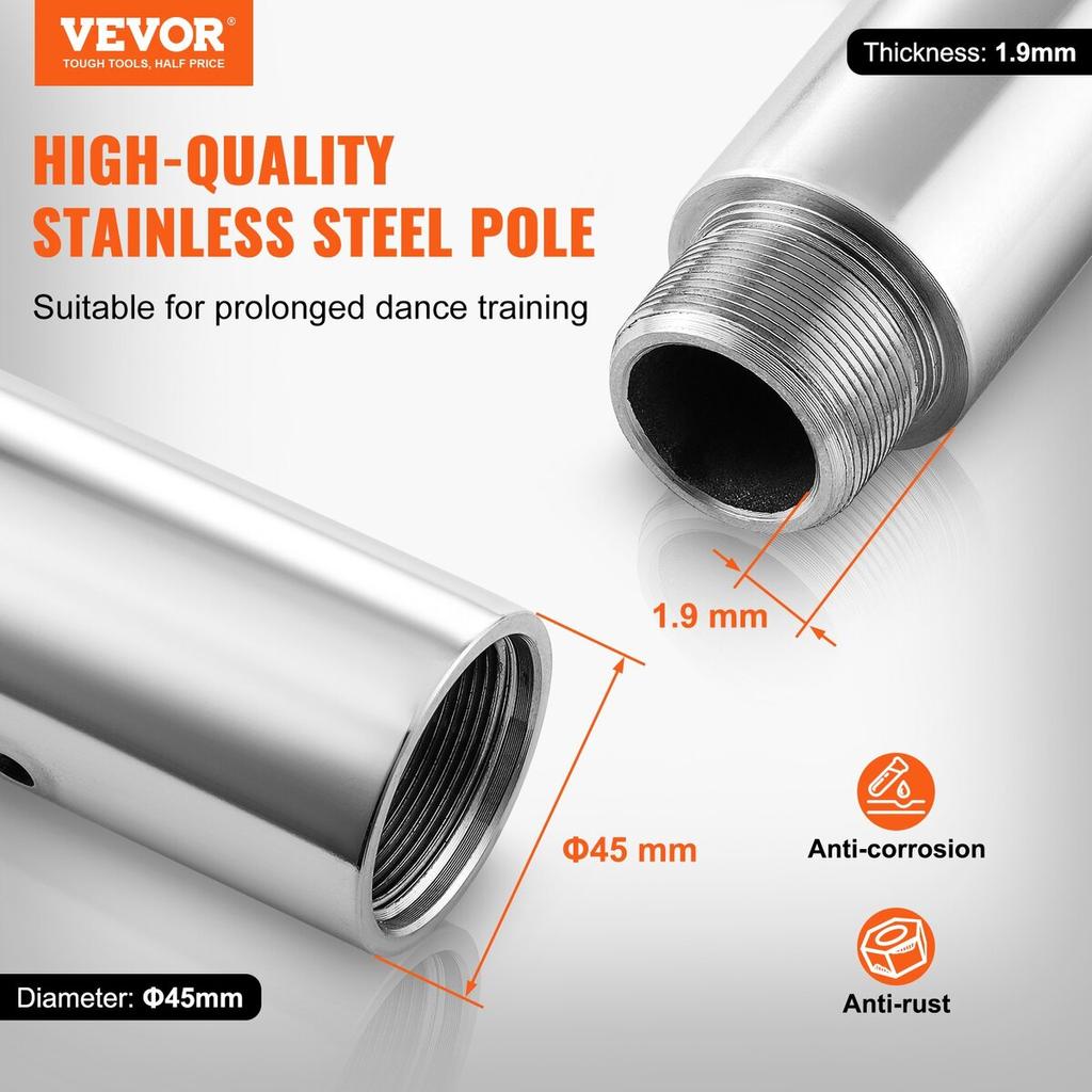 Professional Dancing Pole, Spinning Static Dancing Pole Kit, Portable Removable Pole, 45mm Heavy-Duty Stainless Steel Pole, Height Adjustable Fitness