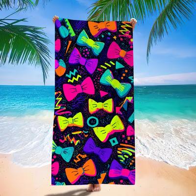 Neon Rainbow Bow Tie Graffiti Print Beach Towel Quick Dry Sandproof Absorbent Towel for Summer Beach Pool Party Travel