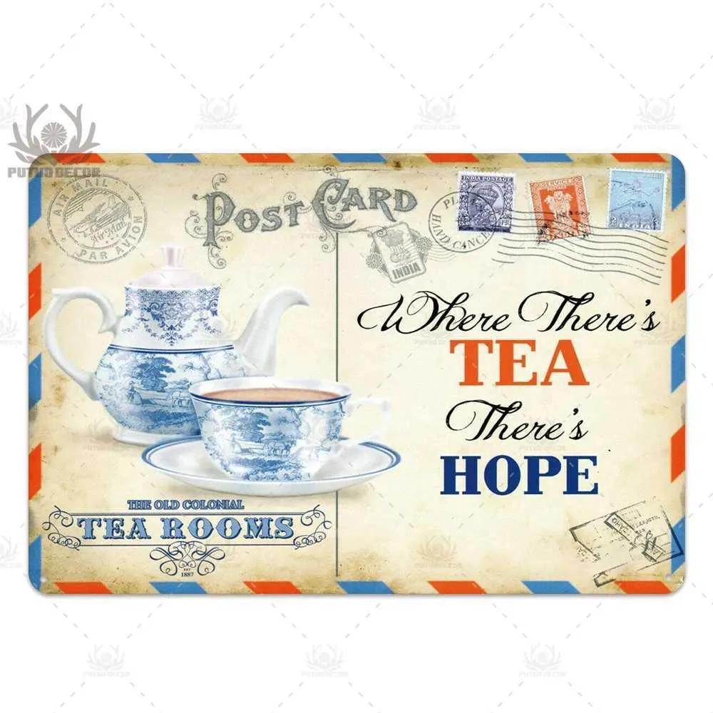 Tea Logo Metal Plaque Retro Metal Shabi Chic Tin Logo Metal Poster Decoration Iron Plate Kitchen Wall Decoration
