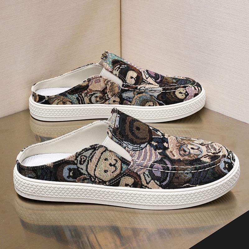 Summer New Versatile Casual Men's Shoes Cloth Shoes Half Drag, Gray Yellow