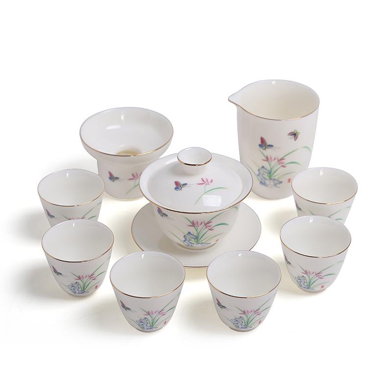 White ceramic, mutton fat jade porcelain, Kung Fu tea set set, gaiwan teacup, business company, and holiday gift