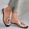 Fashion New Hot Women Fashion Slippers Shoes Woman Transparent Rhinestone with Medium Heel Slippers Open-Toe Female Plus Size 43 Shoes