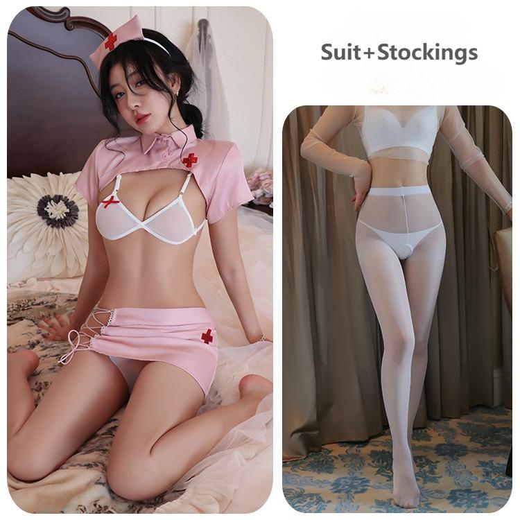 Sexy Nurse Women Cosplay Lingerie Temptation Uniform Side Split Skirt Open Bra Lolita Erotic Party Costume Miniskirt Outfits