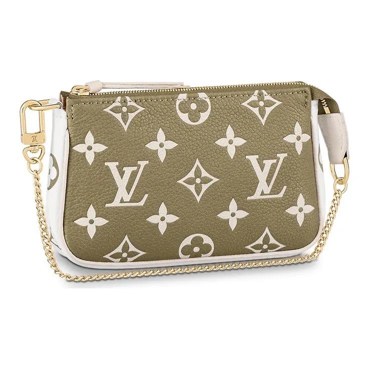 Louis Vuitton Pochette Accessoires Classic Monogram Embossed Chain Shoulder Clutch Mini Women's Beige/Pink