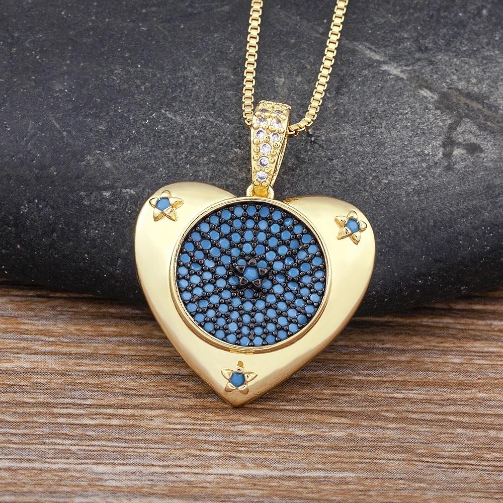 

Nidin New Trendy Heart Shape Evil Eye Sparkling Zircon Pendant Necklace For Female Male Punk Style Chain Choker Jewelry Gifts темно-синий