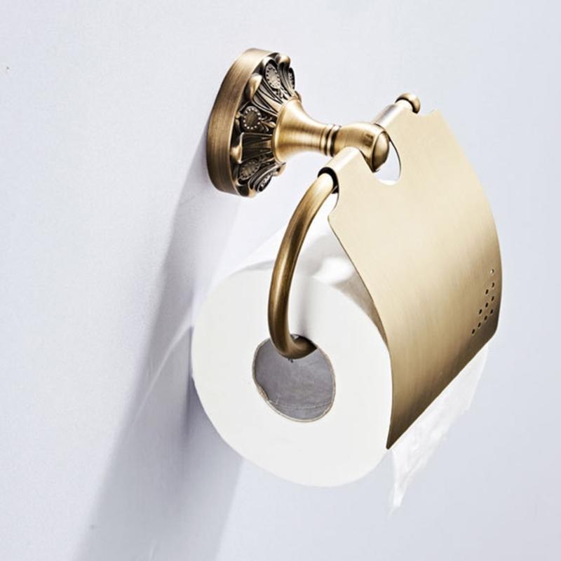 European Brushed Toilet Paper Holder Wall Mounted Space Saving Retros Gold Decorative Bathroom Accessories