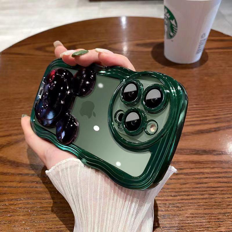 Electroplated Wavy Phone Case Suitable for IPhone15 Transparent Apple 14promax Anti-drop Soft 13 Cartoon Stand