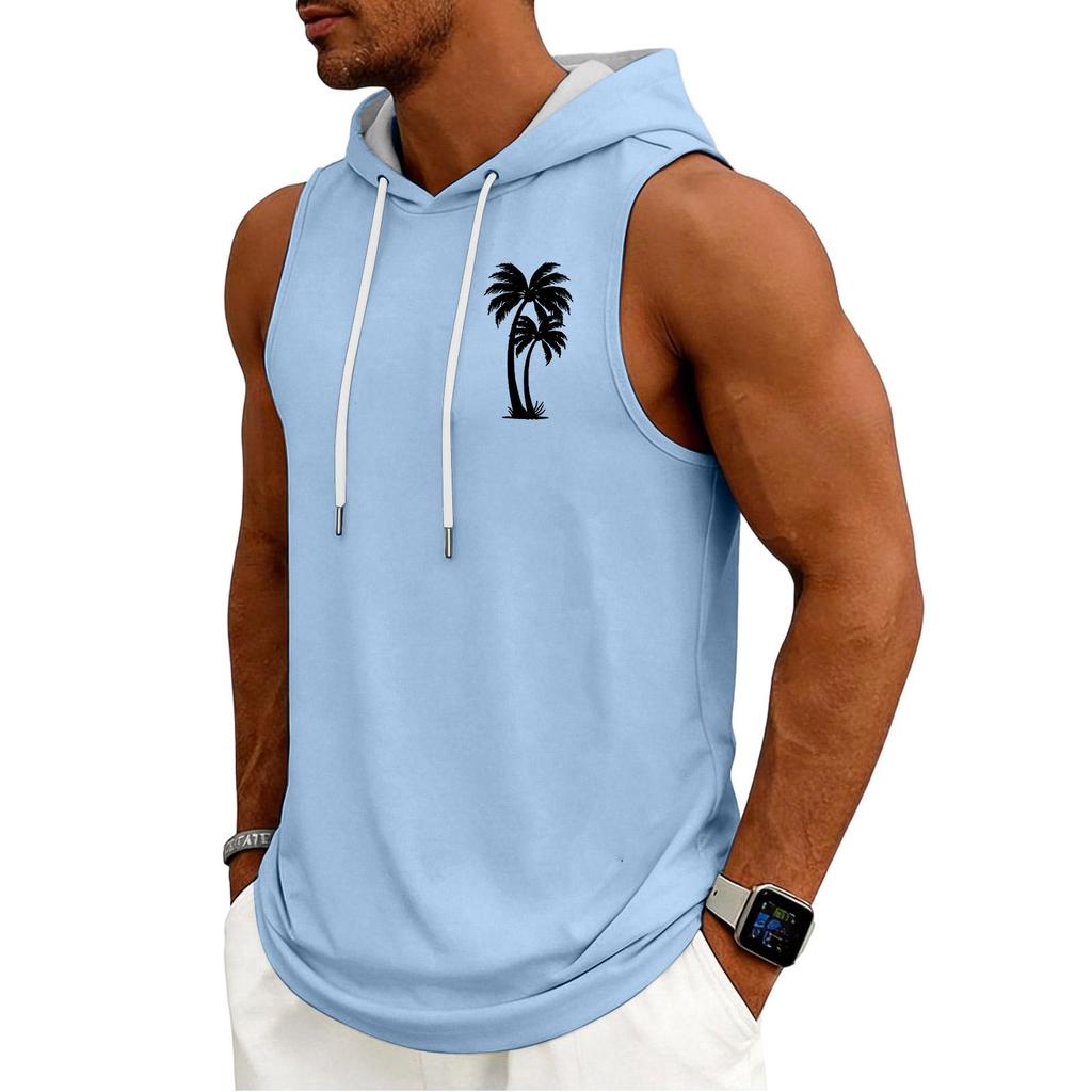 Men's Tank Top Gym Sleeveless Hoodie Shirt Washed Sports Muscle Shirts Fitness Vest With Hood