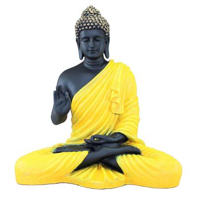 Resin Meditating Buddha Showpiece | Home Decor | Idol Statue Figurine Murti | Tibetan Buddhist Statue - 14" Inches Height - Big Size (Yellow)
