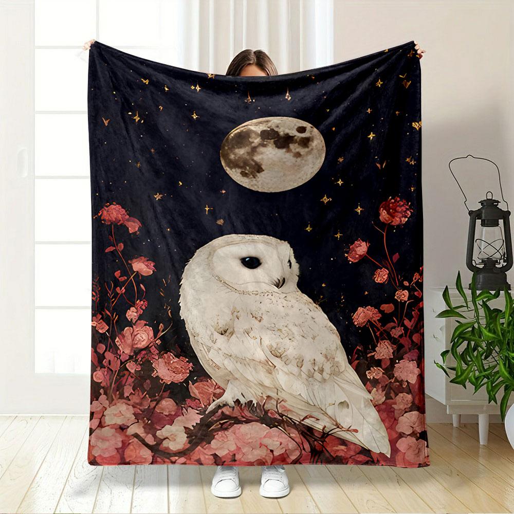 Moonlit Owl with Floral Night for All Seasons Blanket Lunch Break Throw Gift