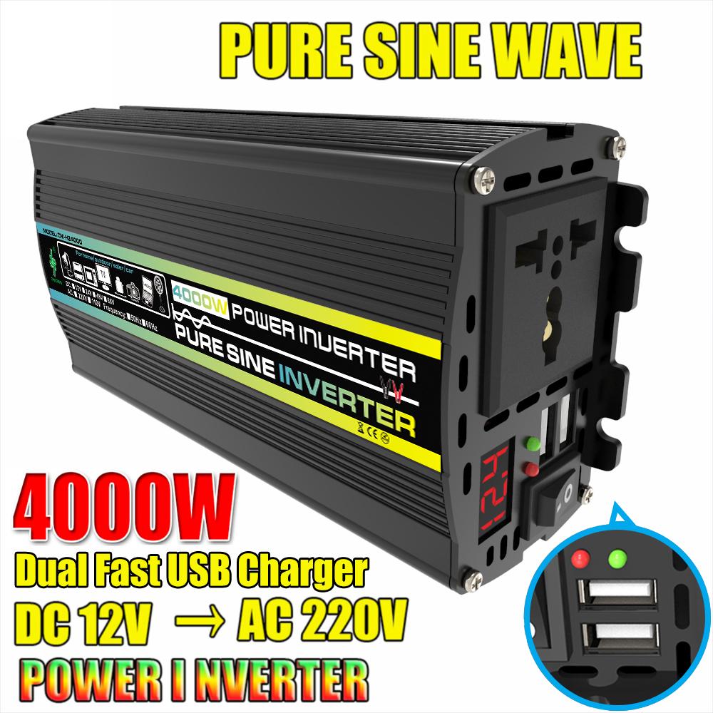 4000W Dual USB Solar Power Inverter 12V To 220V Car Power Inverter Charger Converter Adapter Modified Sine Wave Transformer Kit