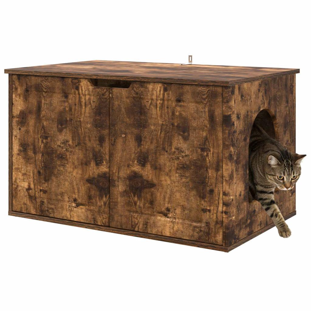 vidaXL Cat House, Smoked Oak, 85 X 55 X 50.5 Cm, Engineered Wood