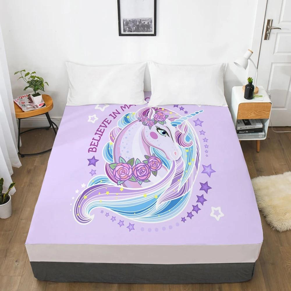 Unicorn Cartoon Fitted Sheets Mattress Cover With Elastic Band 3D Bed Sheet LinensFor Baby Kids Child Girls Boys 160x200 180x200
