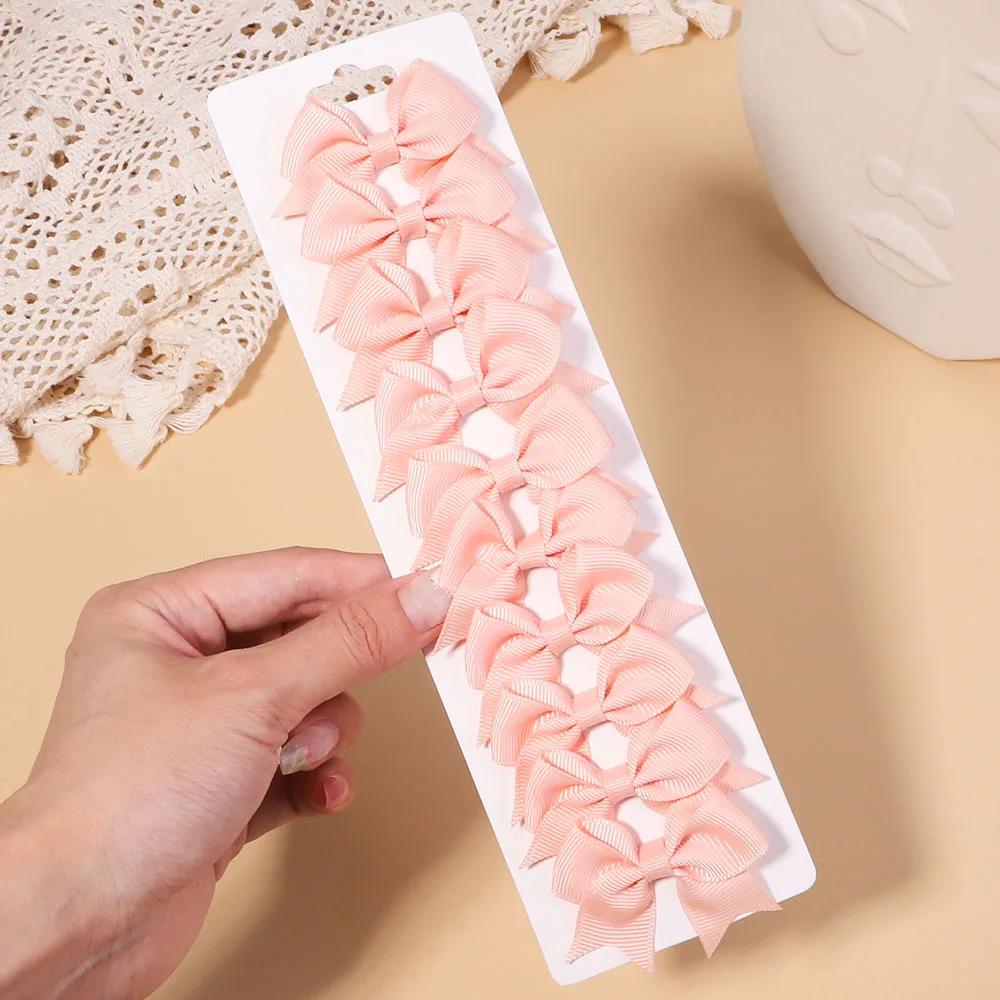 10Pcs/Set Solid Color Grosgrain Ribbon Hairpins for Kids Bows Hair Clips Boutique Handmade Headwear Girls Baby Hair Accessories