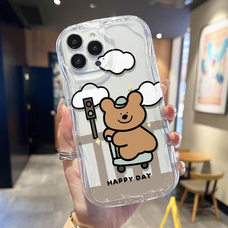 

Кремовый волнистый изогнутый силиконовый глянцевый мягкий чехол с милым мультяшным медведем и принтом в виде ракушки, задняя крышка мобильного телефона для iPhone, Samsung, Xiaomi Redmi Note 12S чистый