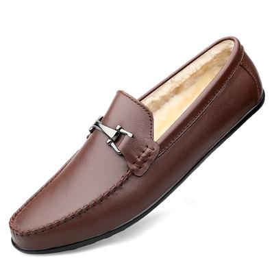 Winter Warm Fur Loafers Men Casual Shoes 2024 Plush Men Shoes Leather Man Moccasins Slip On Men's Flats Male Driving Shoes