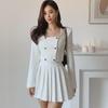 2023 Autumn Korean Style Women's Fashion: Double-Breasted Jacket and Pleated Skirt Two-Piece Suit