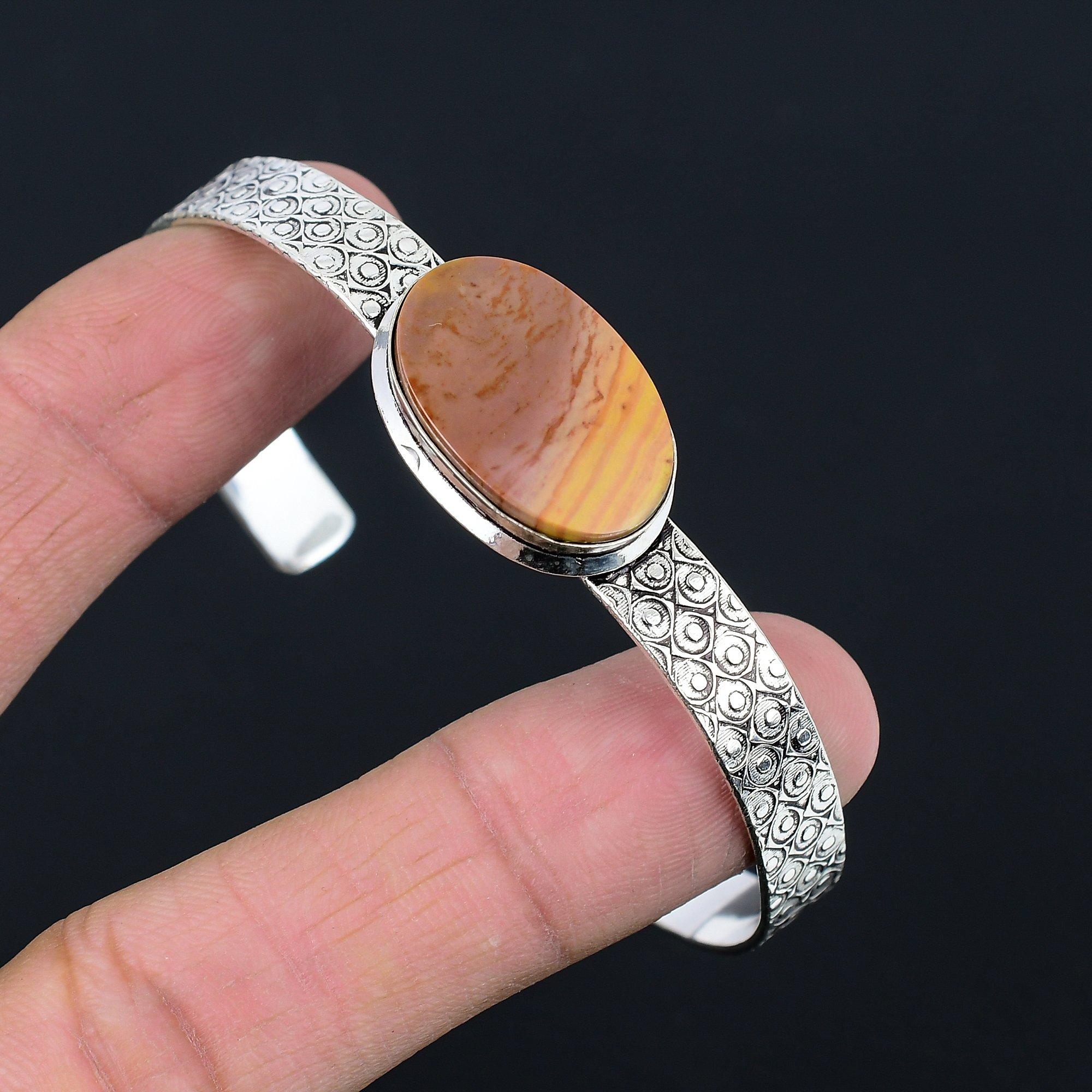 

Gift For Women Bangle Adjustable 925 Silver Natural Landscape Jasper Gemstone Adjustable