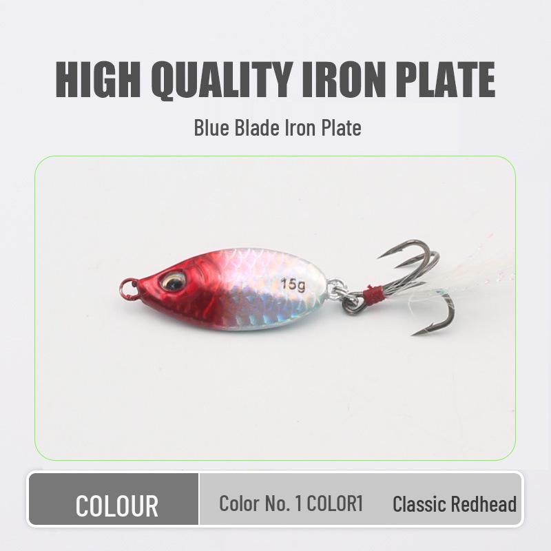 

Синяя блесна-пластина с перьями для дальнего заброса и тройными крючками для пресноводного жереха и окуня 5g