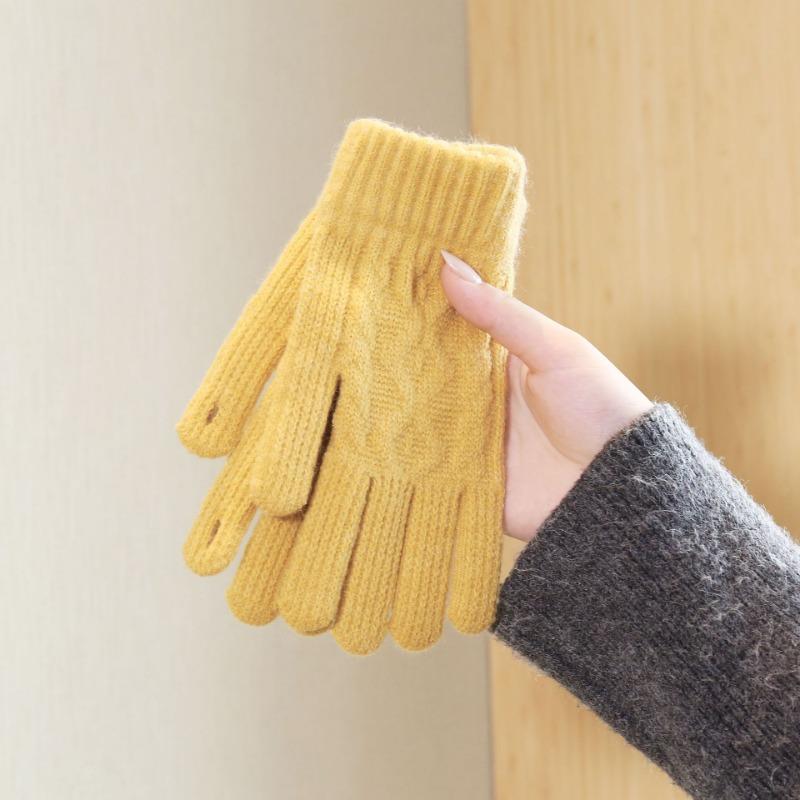 Warm and Cold-proof Knitted Wool Gloves, Solid Color Finger-leaking Wool Gloves, Thickened and Piled Cycling Gloves