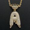 Stylish Hip Hop Zircon Crown Pendant Necklace with 26 English Letters for Women