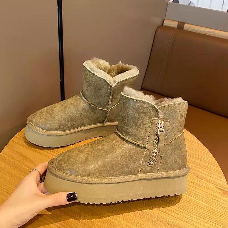 Soft Leather Version~ 4.5CM Non-slip Soft-soled Short Tube Thick Velvet Women's New Warm Thick-soled Snow Boots In the Winter of 2024