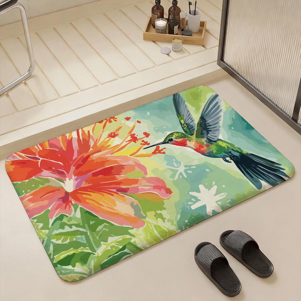 Animal H Hummingbird Floor Mat Eco  Flannel Doormat Non Slip Odorless Indoor Floor Rug Soft Short Plush Home Mat