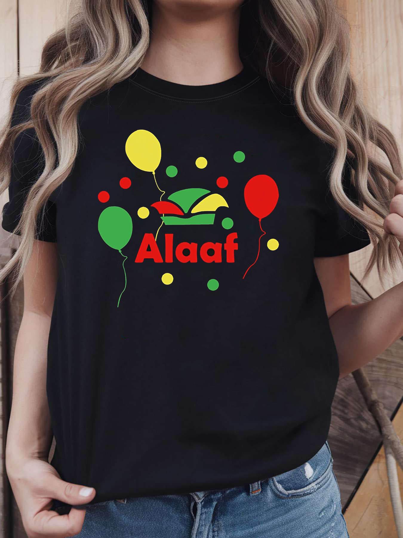 

Women S Cologne Carnival Alaaf Theme T-Shirt - Balloon & Hat & Slogan Decor Casual Short Sleeve, Red-Green-Yellow Lively Carnival Cologne Festive Top 5XL різнокольоровий