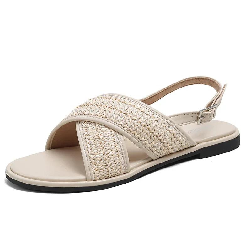 New Shoes for Women Summer Fashion Knit Sandals Girl Simple Designer Outdoor Slipper Flat Casual Shoes Big Size