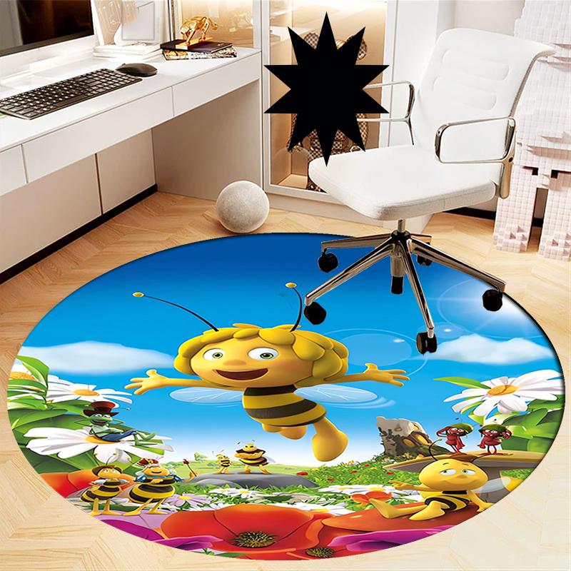 Maya the Bee Printed Round Rug Carpet Chair Rug Area Rug Entryway Doormats,for Office Chair Living Room Bedroom Kitchen Room.