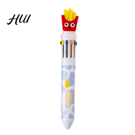 Cute Style Writing Tool Fast Food Themed 10-Color Ballpoint Pen French Fries Burger Cheese Pattern Topper Designs Multi-Color for Journaling And Notes