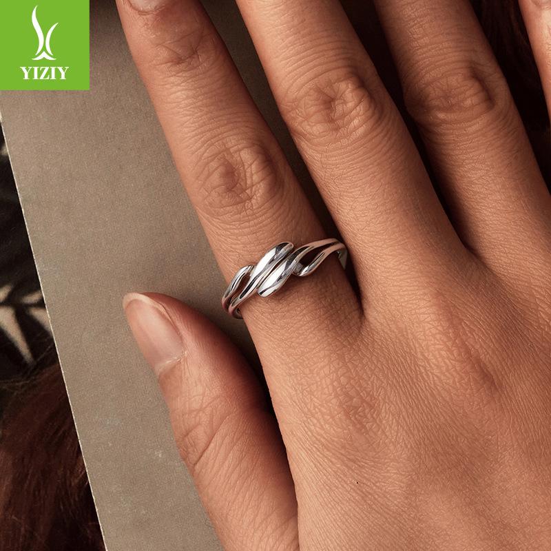S925 Sterling Silver Couple'S Two-In-One Ring, Fashionable Personality Cold Wind Metal Texture Ring Ring