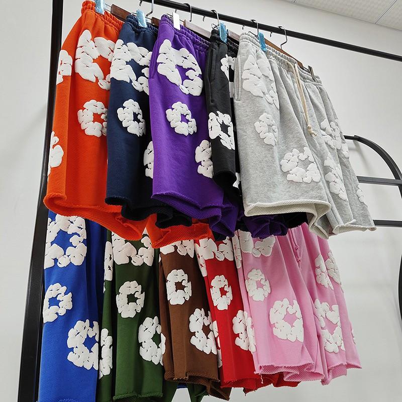 Mens Cotton Denim Tears Inspired Oversized Shorts With Floral Print Loose Fit Streetwear