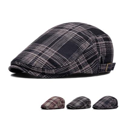 Forward Cap Autumn Winter Velvet Warm Beret Plaid Cap British Vintage Newsboy Cap Men Peaked Cap
