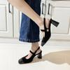 Frühling Sommer Quadratische Zehenpartie Hoher Absatz Damen Sandalen Schlichte Backless Pumps Damen Elegante Gürtelschnalle Kleider Sandalen